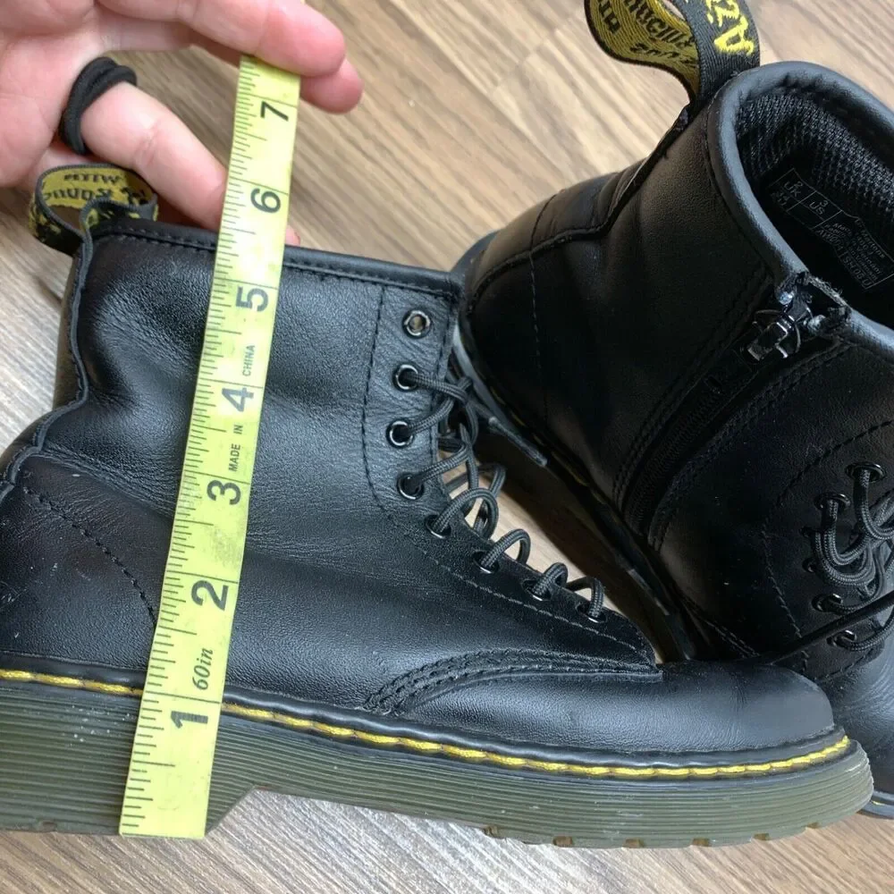 Dr.‎ Martens Junior Kids 1460 Softy Black Leather Lace Up Zip Boots Size 3 EU 34